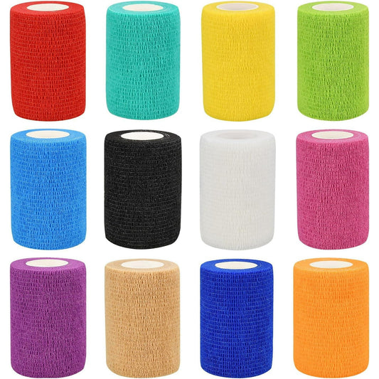 Naltars 12 Pack 3 Inches x 5 Yards Self Adhesive Bandage Breathable Cohesive Wrap Rolls Elastic Self-Adherent Tape for Stretch Athletic, Sports, Wrist, Ankle | Vet Wrap for Animal & Pets (Rainbow)