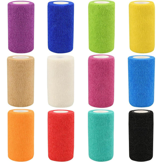 Naltars 12 Pack 4 Inches x 5 Yards Self Adhesive Bandage Breathable Cohesive Wrap Rolls Elastic Self-Adherent Tape for Stretch Athletic, Sports, Wrist, Ankle | Vet Wrap for Animal & Pets (Rainbow)