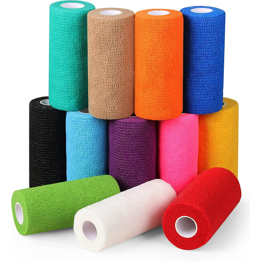 Naltars 12 Pack 6 Inches x 5 Yards Self Adhesive Bandage Breathable Cohesive Wrap Rolls Elastic Self-Adherent Tape for Stretch Athletic, Sports, Wrist, Ankle | Vet Wrap for Animal & Pets (Rainbow)