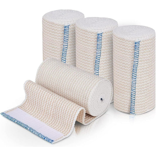 Naltars 4 Pack Cotton Elastic Bandage | Ace Wrap with Velcro 4 inch x 15 feet Hook and Loop Closure | Reusable Compression Bandage