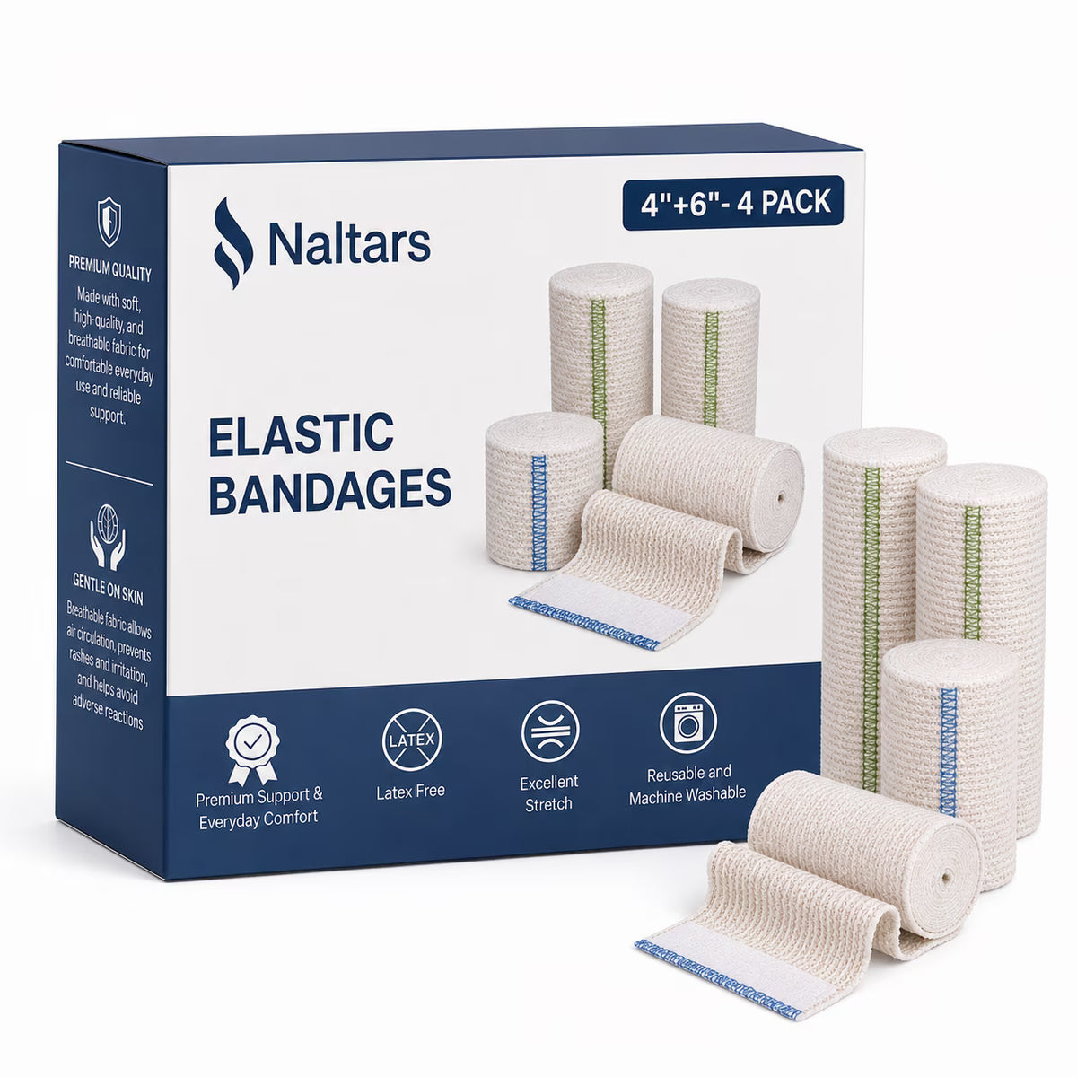 Naltars Cotton Elastic Bandage | Ace Wrap with Velcro Hook and Loop Closure | Reusable Compression Bandage