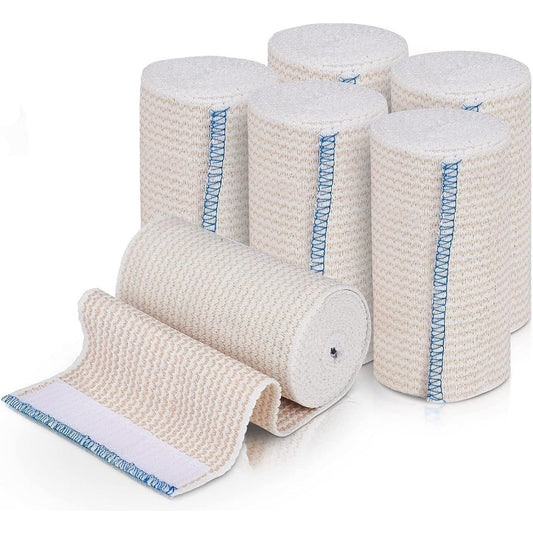 Naltars 6 Pack Cotton Elastic Bandage | Ace Wrap with Velcro 4 inch x 15 feet Hook and Loop Closure | Reusable Compression Bandage